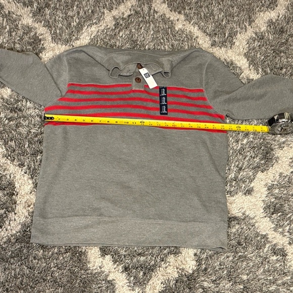 NEW Gap Sweater Mens XL  Mock Neck 1/4 Button Up Pullover Gray Red Stripes - Picture 5 of 6